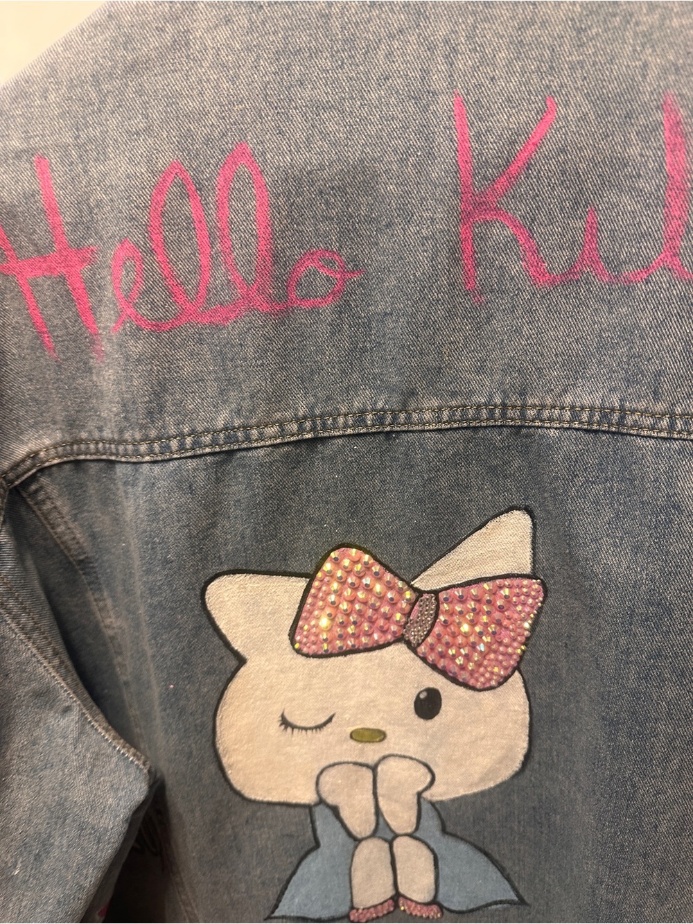 Hello Kitty Light Blue Denim Jacket with Pink Bow Accents